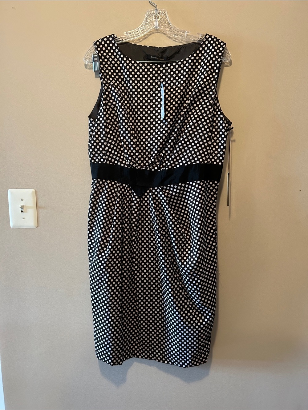BCBGMAXAZRIA Black and White Polka Dot Sheath Dress